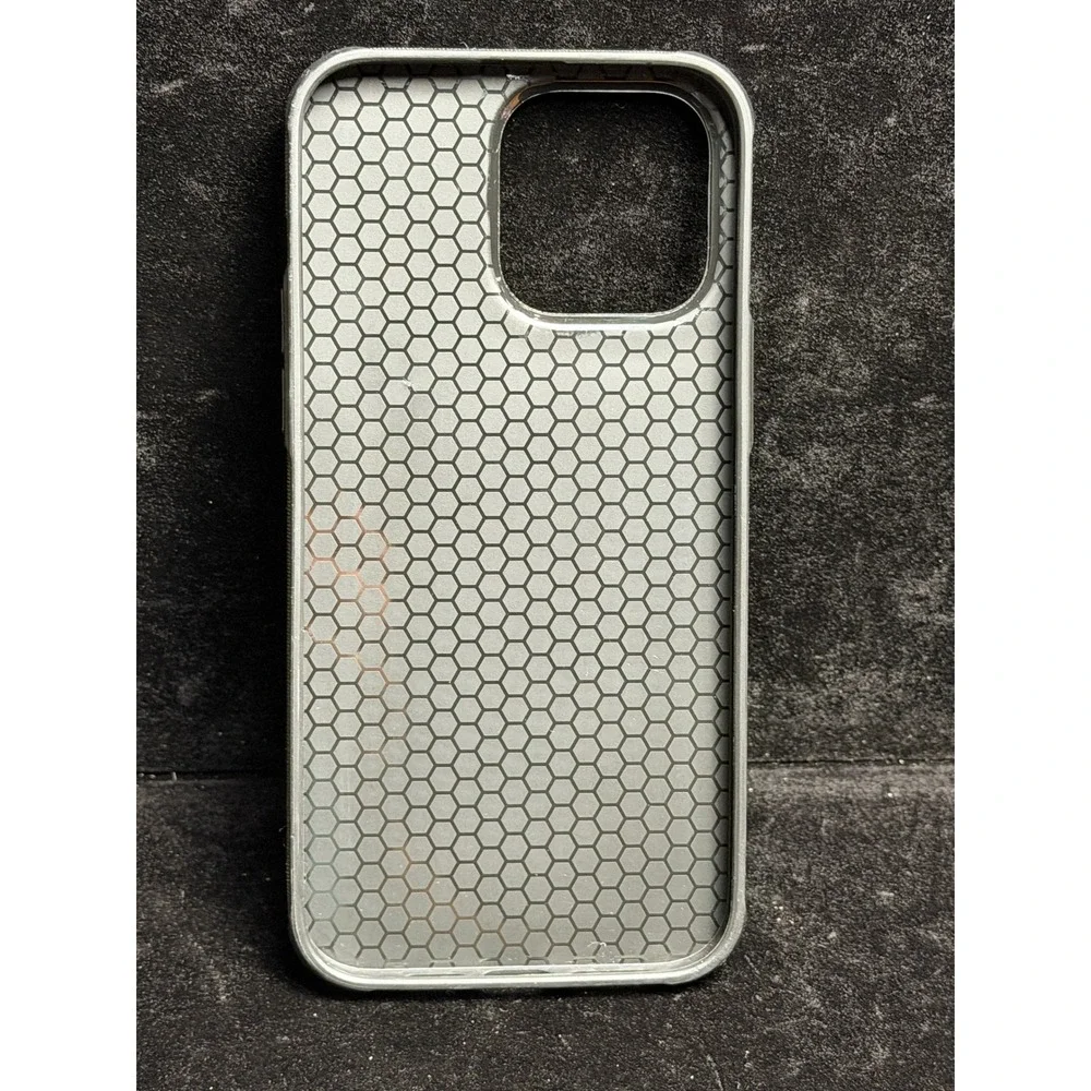 iPhone 14 Pro Max Case: Brown Faux Leather, Honeycomb Shockproof, Gray Frame